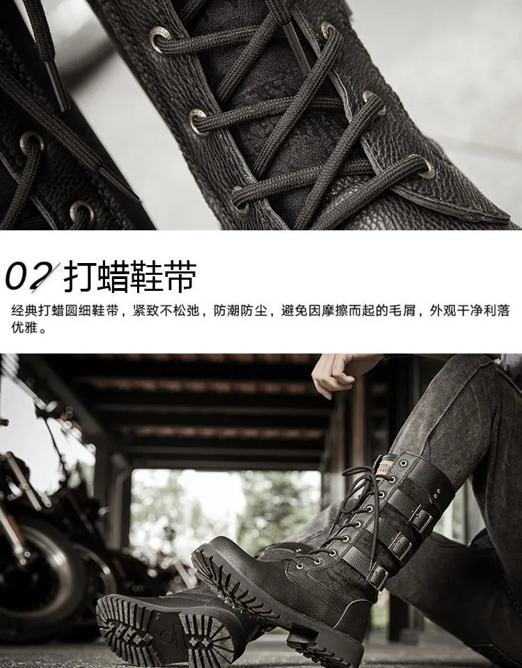 New Fashion Men's Knee High Boots Cross Strap Lace Up Shoes Flat Cool Moto  Boots Fall Winter Tall Boots For Men Plu…