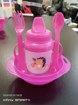 4-in-1 Baby Feeding Set with Training Cup Bowl Spoon & Fork - Unisex Plastic Feeding Kit for Babies