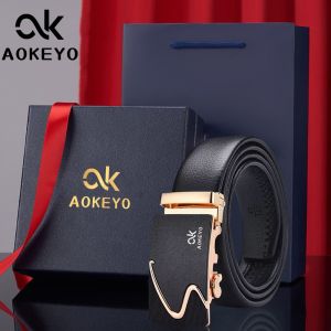 Aokeyo Ikat Pinggang Pria Dewasa Gesper Pinggang Cowok 2022 Otomatis Sabuk Kulit Model Rel Sabuk Anti Karat Anti Robek(Free Kotak+ Kartu Garansi)