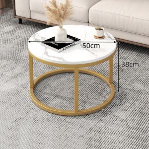 Small Simple Modern Living Room Nordic Style Steel Wood Round Coffee Table