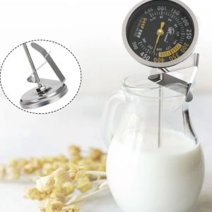 FOUNDTWO Adjustable Clamp Deep Fry Thermometer 304 Stainless Steel Large Dial Probe Thermometer Practical No Batteries Required Barbecue Thermometer Candy