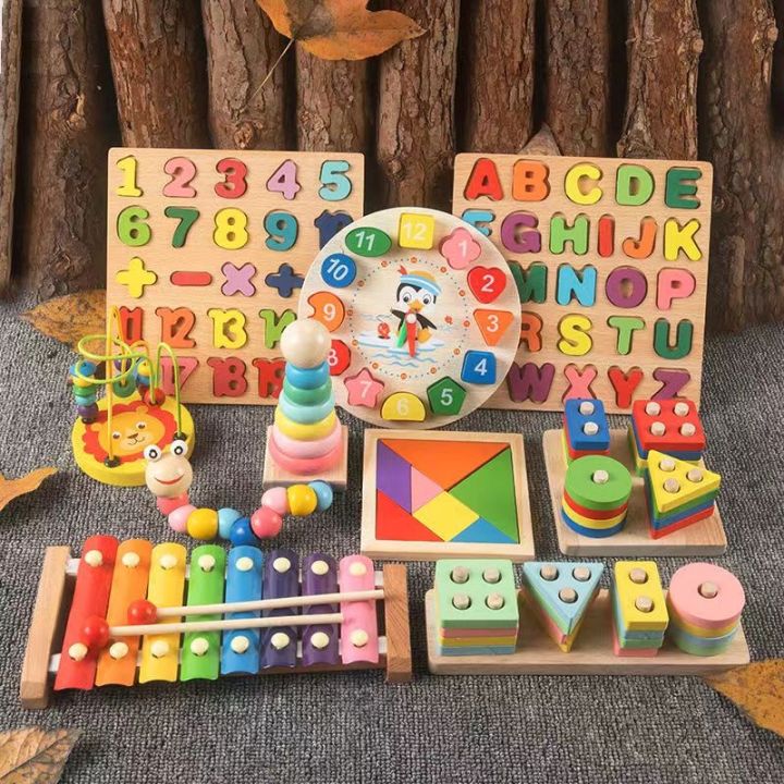 Wooden Alphabet Digital Kids 3D Puzzle Toys Number Letter shape Puzzle ...