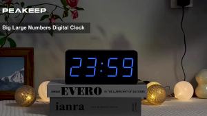 Peakeep Digital Alarm Clock for Bedroom Bedside Loud Alarm Clock for Heavy Sleepers Large Big LED Numbers for Seniors Battery Backup Plug in Electric Clock with USB Charger (Blue)