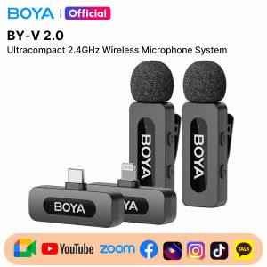 BOYA BY-V2/V20 Wireless Microphone | Lapel Mic | Noise Cancelling Mic | Omnidirectional built-in mic for 360° sound pickup