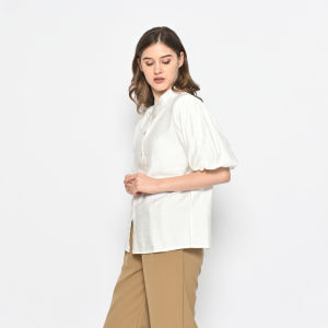 QUEENTIN Kemeja Wanita Shanghai 0197 Linen Polo Polos Lengan Balon Pendek