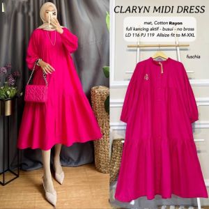 Pabrik Baju CLARYN MIDI DRESS BL BAHAN KATUN RAYON BUSUI Gamis Midi Dres Rayon Premiun Dress Panjang Wanita Muslimah Tunik Panjang Polos