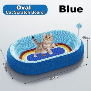 Large Cat Scratcher Oval/Round Cat Scratch Board Sisal Durable Scratching Lounge Bed with Toy Balls