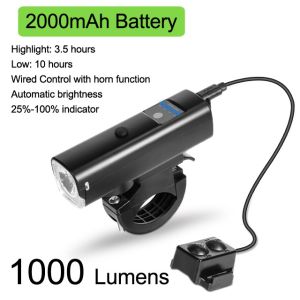 1000 Lumens Highlight Waterproof Bicycle Light Headlight Designed with Smart Sensor for Cycling Riding Night Light for Mountain Bike Accessories
