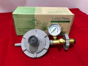 Lucky Flame หัวปรับแรงดันต่่ำเซฟตึ้ มีเกจ์วัดแรงดันแก๊ส ระบบเซฟตี้ กดปุ่ม