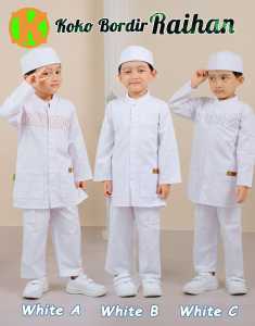 SETELAN KOKO PUTIH ANAK LAKI-LAKI | KOKO PUTIH BORDIR | SET KOKO BORDIR RAIHAN |   BY KHALID FASHION