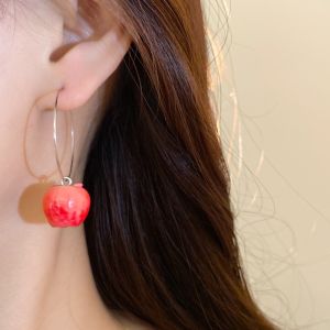 538TD Resin Simulation Fruit Earrings Ear Jewelry Exaggerated Fruit Earrings Kawaii Steel Wire Circle Dangle Earrings Christmas Eve Party
