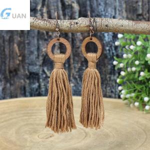 [COD] GUAN จี้ขอบสไตล์วินเทจโบฮีเมียนเครื่องประดับสร้อยคอยาวดีไซน์วงกลมทำจากไม้