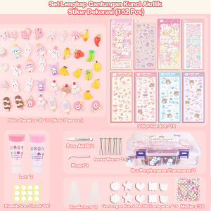 (Free Display)TATAJOY 942Pcs DIY Gantungan Kunci Set Gantungan Kunci Akrilik DIY Keychain Set  Kartu Stiker luca Kotak Guka Cream Gum Kartun Mainan Anak Perempuan Hadiah Ulang Tahun