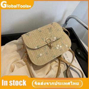 【GlobalTools】 กระเป๋าสะพายข้างผู้หญิงลายถักโครเชต์พร้อมดีไซน์ดอกไม้และฝาปิดสำหรับเที่ยวทะเลและกิจกรรมสบายๆ