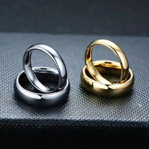 Smooth 4 mm stainless steel titanium steel ball inside and outside the ring plate arc 4 color ring for men and women lovers