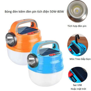Bóng Đèn Tích Điện V80 80W Siêu Sáng Tích Hợp Đèn Pin Có Sạc Năng Lượng Mặt Trời