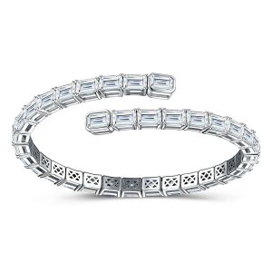 QIBAOKU 4*6mm Emerald Moissanite Open Bangle Pure S925 Silver Certified Diamond Cuff Bracelets Gift for Women Fine Jewelry 2026