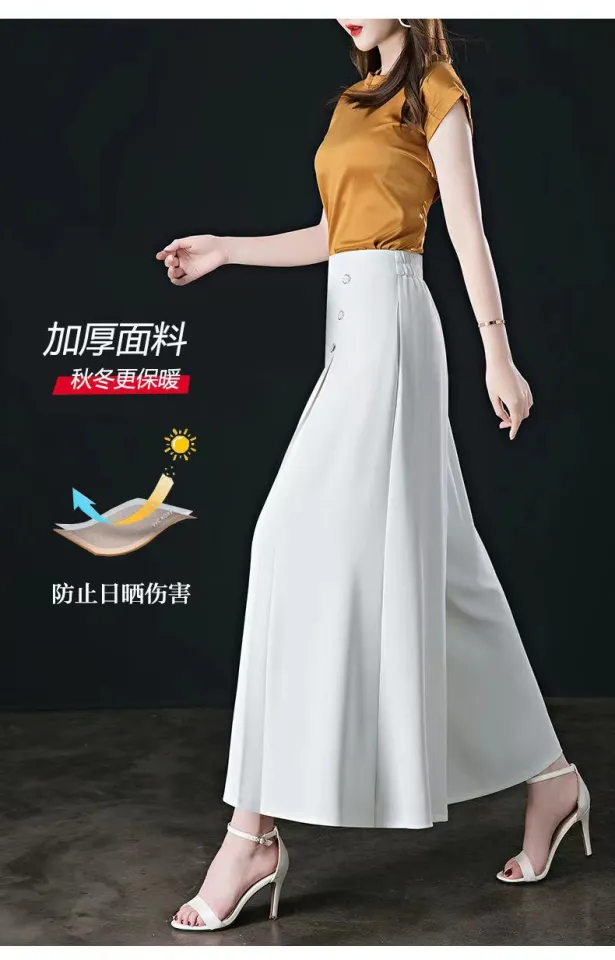 Casual Hgh Wasted Sold Color Wde Leg Pants