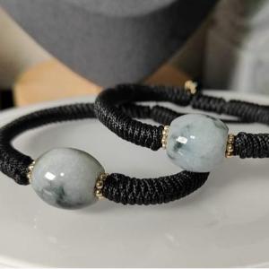 Diamond Knot Rope hand knotted Rope 13.8 * 14.2 and 14.6 * 14.2 Jadeite Lu Lu Tong Beads (No Certificate) selling in a pair (bracelet12)