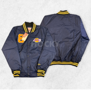 HOCKY - Jaket Varsity Bomber Baseball Pria Hitam Lakers 8 Full Bordir Casual Vintage Premium Distro