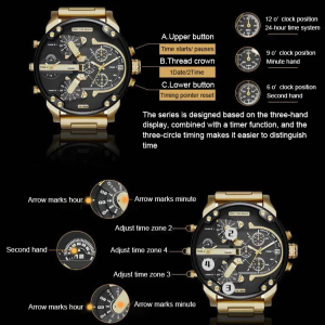 Luxury Mens Stainless Steel Watchband Large Dial