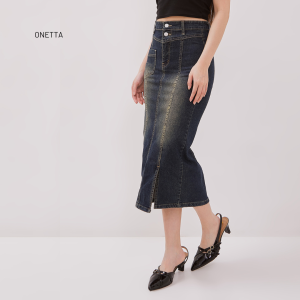 Onetta - BERNICE Skirt - Rok Jeans Wanita Midi High Waist Casual Semi Formal