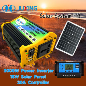JUXING Smart Solar Power Inverter Kit: 6000W Peak Power Converter +18W Solar Panel +30A Controller DC TO AC 220V Can Use for Car Home Outdoor Emergency equipment