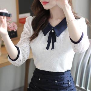 Chiffon Shirt for Women Doll Neck Lace Shirt  Long Sleeved Blouse Top Korean Style Shirt