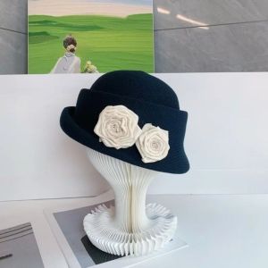 MMLUCK Thanh lịch Mũ hoa trà Vành cong Phong cách Pháp Mũ chính thức cho phụ nữ Thoáng khí Hepburn Mũ bowler hoa Tiệc tùng