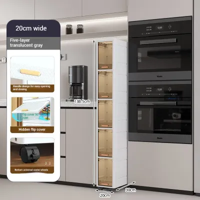 JJ.SG Slim Storage Cabinet Flip Top Cabinet Movable Kitchen/Bathroom Organizer Shelf Rack Space-Saving