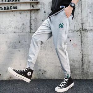 M-5XLกางเกงลำลองผู้ชายเทรนด์เกาหลี กางเกงขายาวผ้าฝ้ายปักลาย ผ้าหนา