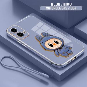 Soft Case Motorola G34 G45 Casing Labubu Dudukan Miror Kaca Free Tali Lanyard Handphone