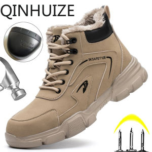 QINHUIZE Winter boots Safety shoes Mens anti smashing and anti piercing work shoes Steel toed shoes Lightweight comfortable safety boots
