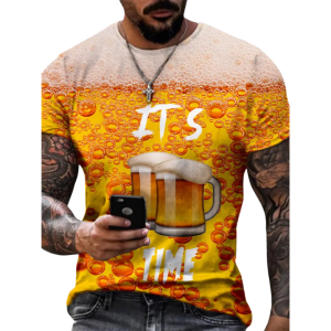 Funny T Shirt Short Sleeve Men Clothing Creative Beer Pattern Mens T-Shirts 3D Printing Tops Fashion Gym T-Shirt Man T-Shirt