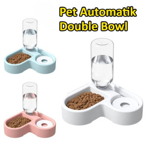 2 in 1 Pet Double Bowl Food Water Automatik Dog Cat Bowl Heart Shape Automatic Feeder Mangkuk Kucing