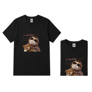 Mens Plus Size Cat and Teddy Bear Print Crew Neck T-Shirt OM388
