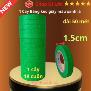 Băng keo giấy màu xanh lá rộng 1.5cm dài 50 mét lõi giấy 3mm 1 cây 18 cuộn giá tại xưởng