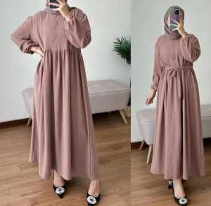 Gamis Crinkle Airflow Premium Terbaru Midi Dress Muslim Lebaran Kekinian