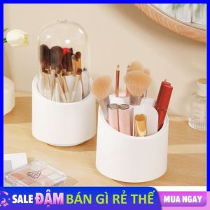 Hộp Đựng Cọ Trang Điểm 6 Ngăn Có Nắp Đậy Trong Suốt Xoay 360 Để Bàn Chống Bụi Tiện Dụng - Ống Đựng Bút Để Bàn Nhiều Ngăn Đa Năng - Hộp Đựng Mỹ Phẩm Mini - Kệ Mỹ Phẩm Mini