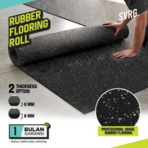 SVRG Rubber Flooring Karpet Gym Roll Lantai Fitness Bintik Putih 8 mm 1 Roll