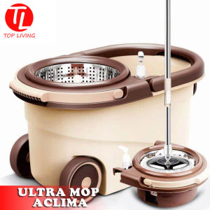 TOPLIVING Spin Mop Alat Pel Lantai Peras Otomatis Ultra Mop Aclima Warna Coklat - Beige + Ember 6 Liter (FREE Tempat Sabun Cair)