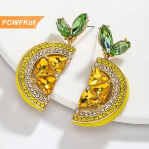 【PCWFKef】 Mùa hè đầy đủ Rhinestone chanh thả dangle bông tai trái cây Mặt dây chuyền Stud Bông tai kỳ nghỉ bãi biển bên đồ trang sức quà tặng