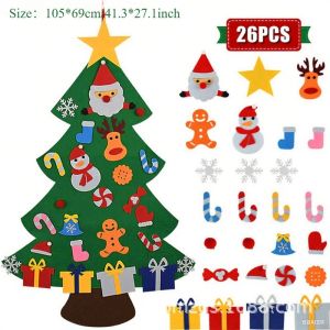 Felt Xmas Tree With Led String Wall Hanging Christmas Tree Kids Diy Christmas Decor Gift Santa Snowflake Ornaments