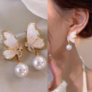 Gradient Crystal Butterfly Earrings Elegant Style Womens Fashionable Personalized Accessories