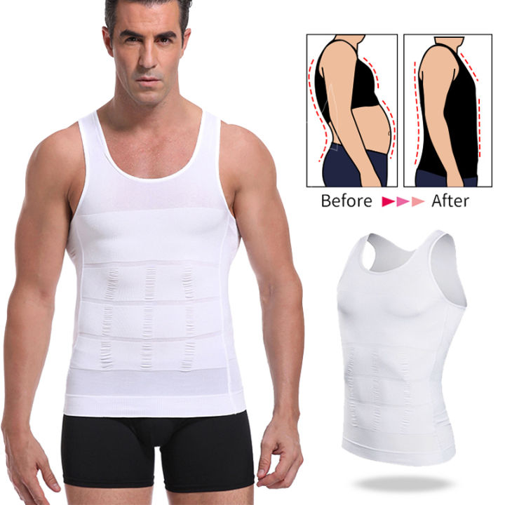 Men Body Shapers Tight Skinny Sleeveless Shirt Fitness Waist Trainer  Elastic Beauty Abdomen Slimming Boobs Gym Shapewear