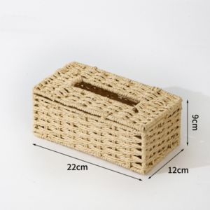 Desktop Tissue Box Rattan Woven Paper Towel Storage Box Large Capacity Tissue Storage Organizer