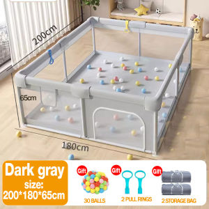 【Free Return】Playpen for Baby Large Playpen with Stainless Steel Frame Breathable Mesh Bed Fence Indoor Playground Anti-Slip Base (Gray)