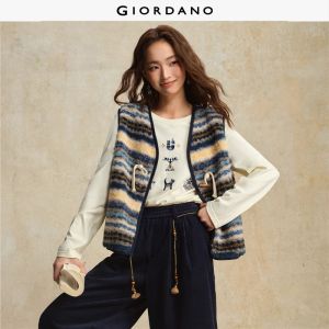 Giordano Women Berber fleece multicolor striped vest Free Shipping 18375610