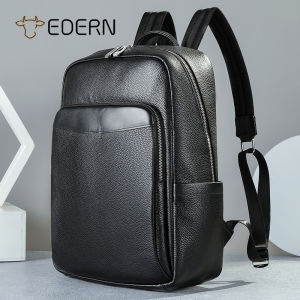 EDERN 2025 New Genuine Leather Backpack for Men Business Casual Cowhide Schoolbag Waterproof Large Capacity Travel Backpacks 15-inch Laptop Bag