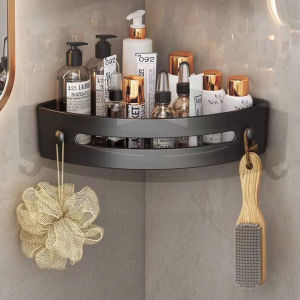 Bathroom Shelf Punch-free Corner Storage Rack Wall Mounted Triangle Storage Rack With Hooks No-Rust Self-draining Storage Organizer Kitchen Storage Rack